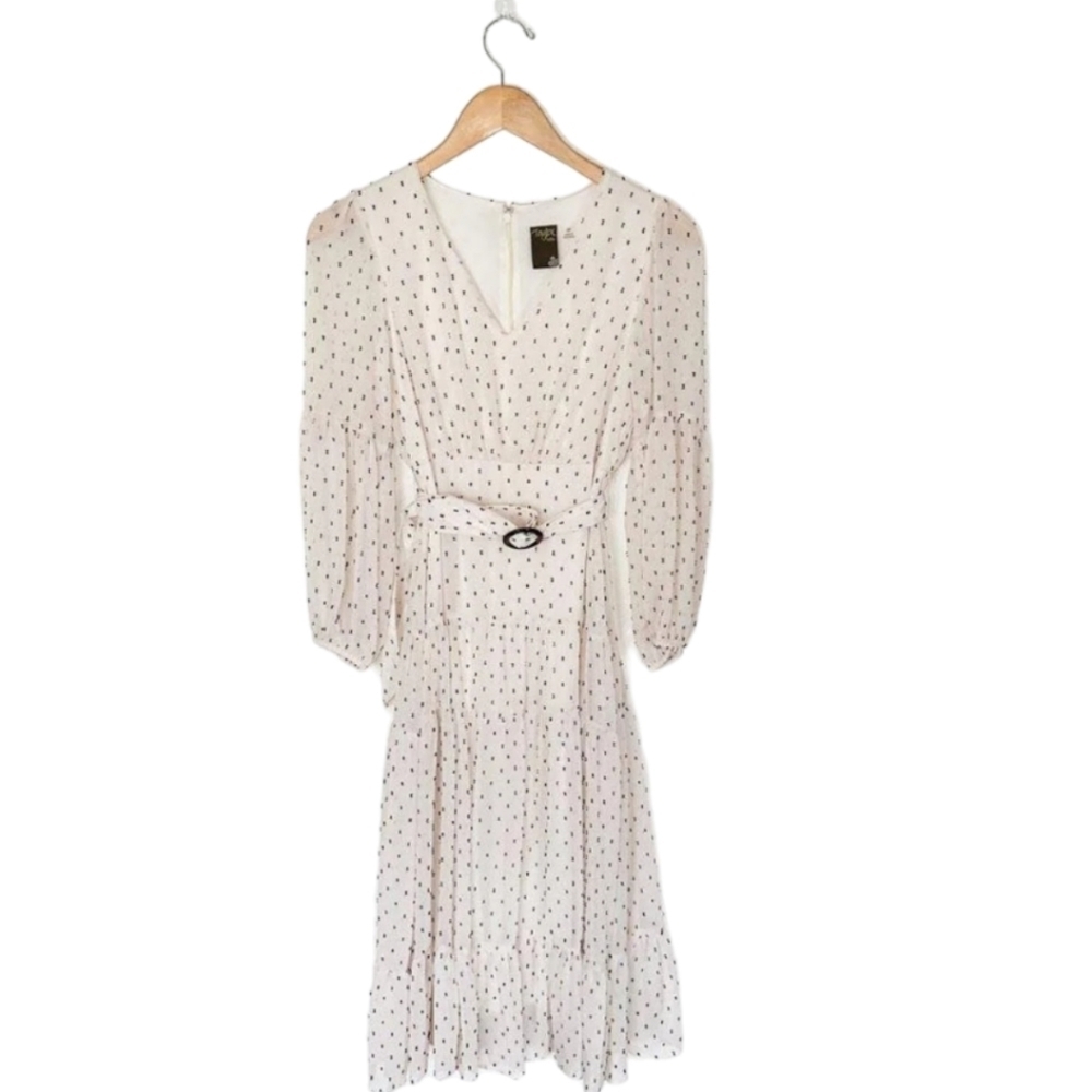 NWOT Taylor Woman Ivory Zippered Belted Tiered Midi Dress Size 16W - Picture 4 of 5